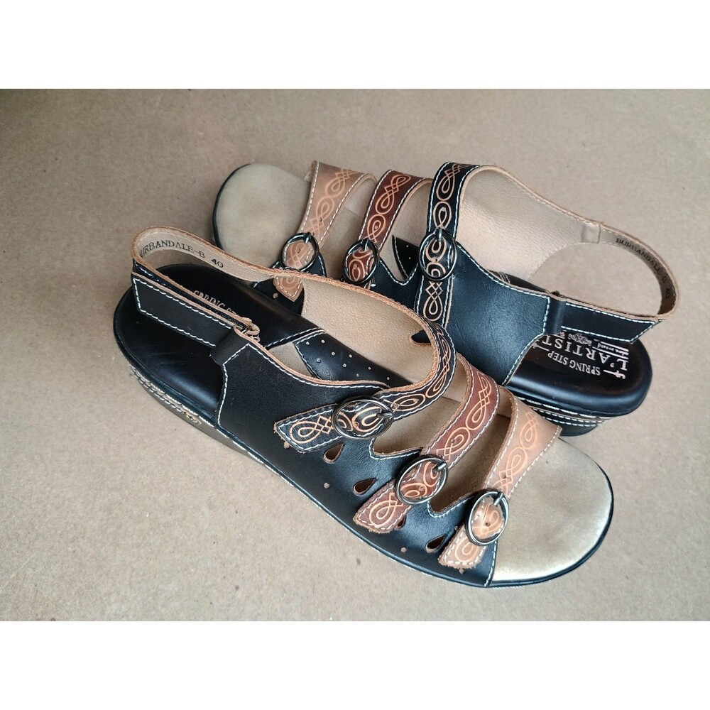 L'Artiste by Spring Step Burbandale Black Slingback Sandals Sz 40 Black Brown